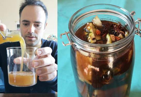 シルヴィオさんは自家製ドリンクの作り方を紹介
