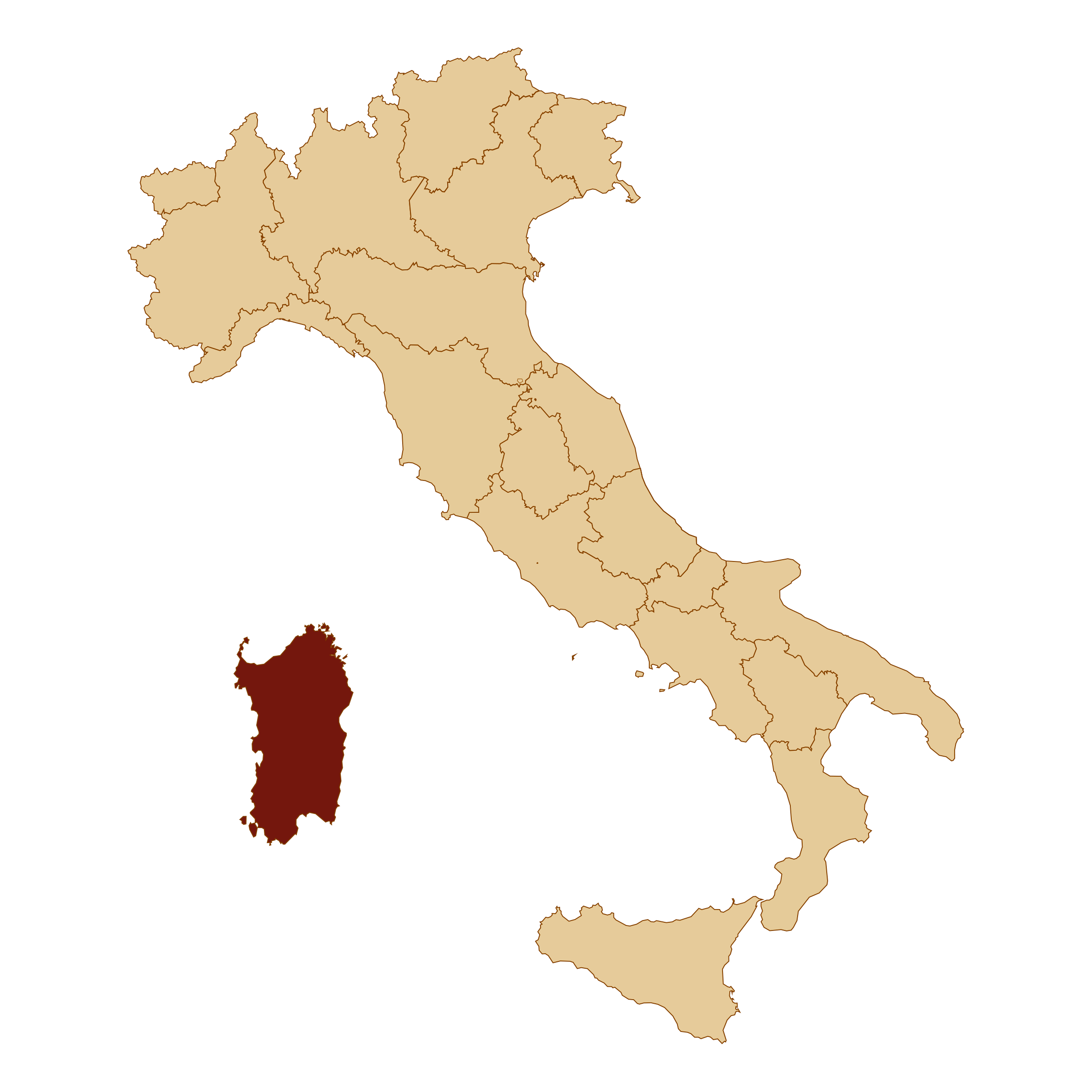 サルデーニャが赤くなったイタリア全土の地図
