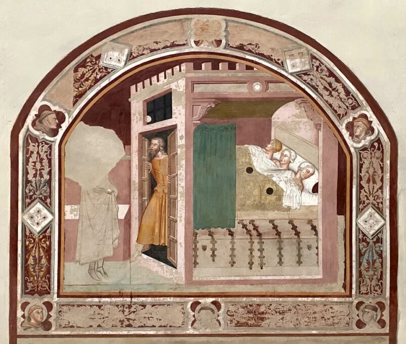 鮮やかな色彩と装飾に特徴のあるバルトロ・ディ・フィレディの作品。残念なことにニコラウスの顔部分が失われています