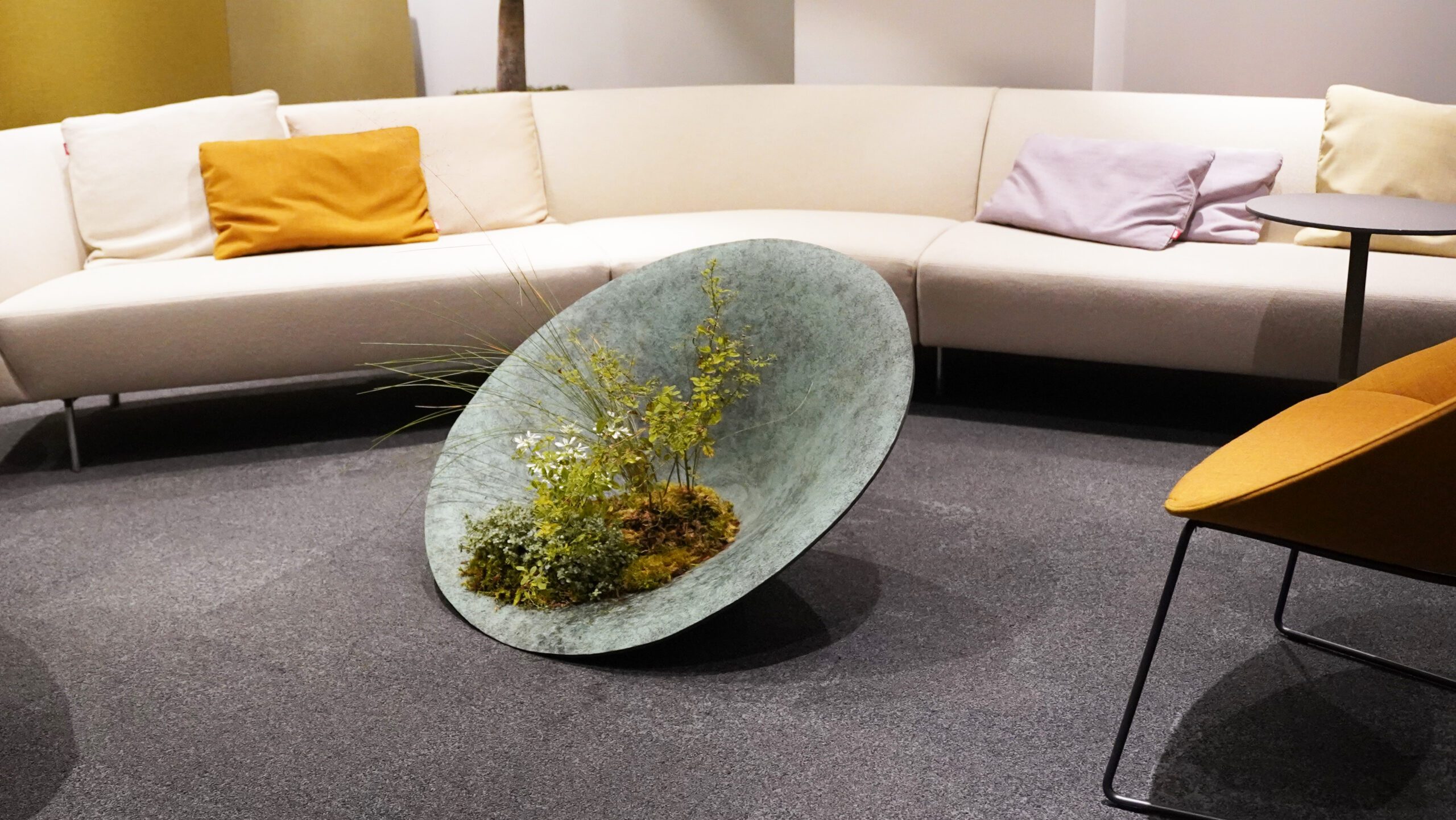 ソファの前に置かれたプランター