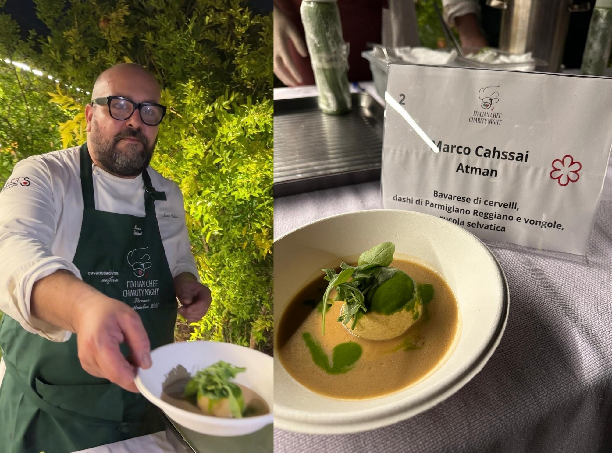 スターシェフ、マルコ・カッサイ）とパルミジャーノの「ダシ」を効かせた料理。