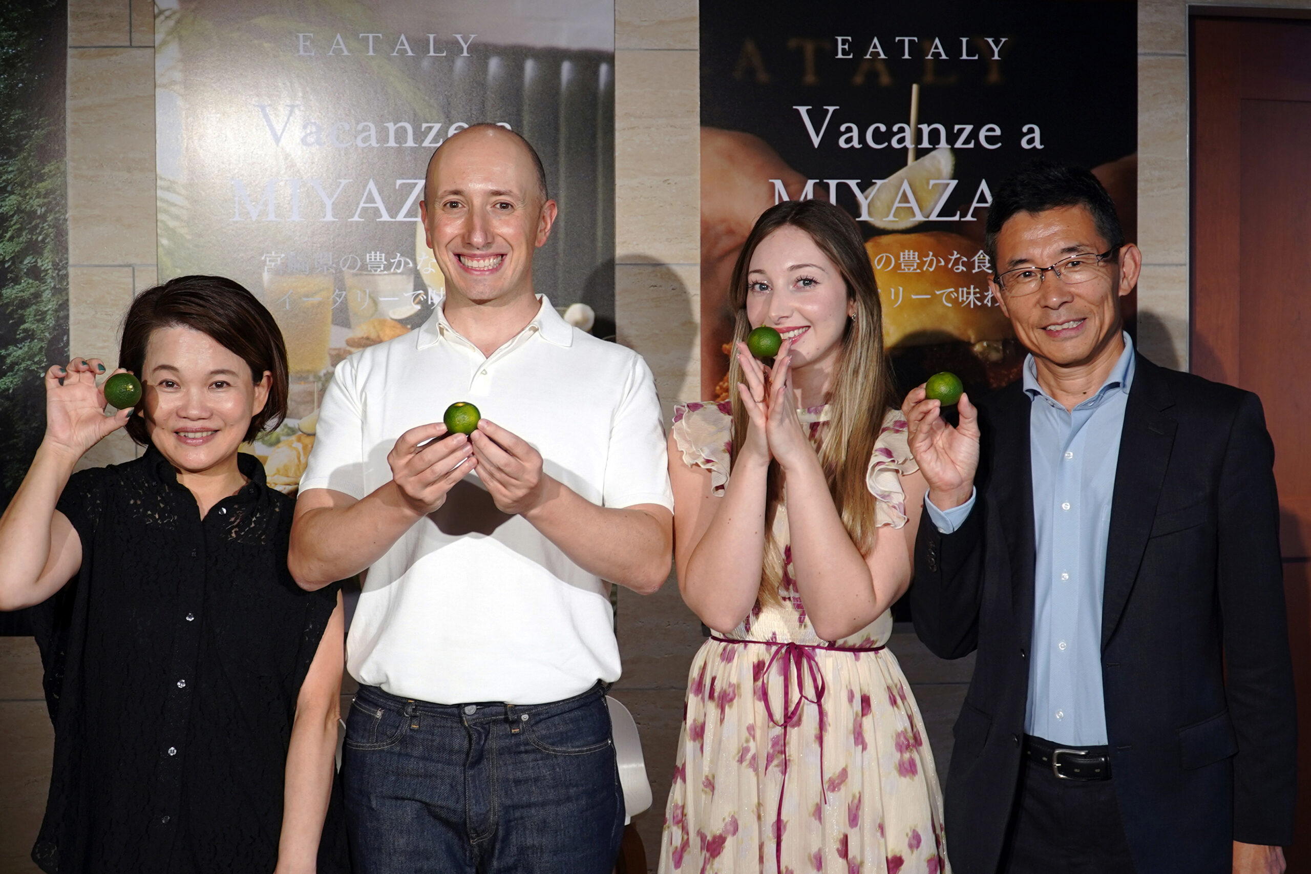 イータリーのイベント登壇者、渾川駒子さん、マッシミリアーノ・スガイさん、ニコルさん、ひむか農園 内山雅仁代表
